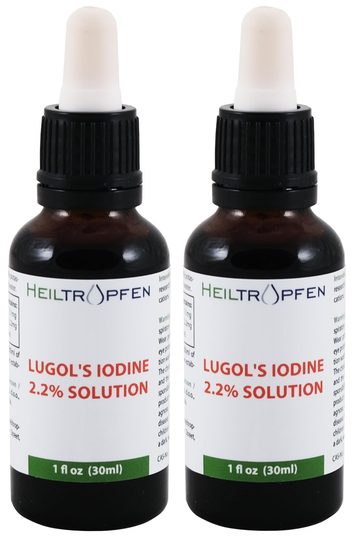 2X 2.2% Lugol's Iodine Solution 2x1 Fl Oz - 2x30 ml | Pharmaceutical Grade Ingredients | Third-Party Tested | Lugols Solution Made with Iodine and Potassium Iodide | Set of Two Bottles | Heiltropfen®