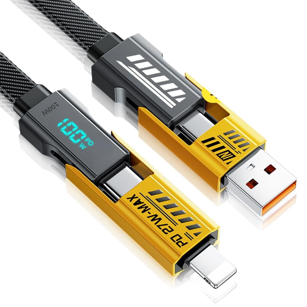 HASTHIP 4 in 1 Type C Cable, Type C Cable with LED Display, PD100W USB C & PD27W Lightning Cable 480Mbps Data Transfer, 4Ft Braided Multi Charging Cable for iPhone Mobile phone series, Galaxy S24