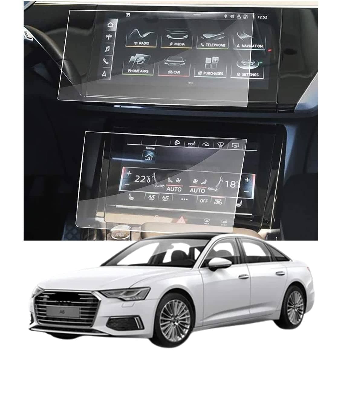 ARMOUR GUARDS 9H Screen Protector Compatible with A6 45 TFSI Premium Plus Touch Screen Infotainment & Front AC Panel 10.1 Inch (2019 Facelift) It's Flexible not Glass [Transparent]