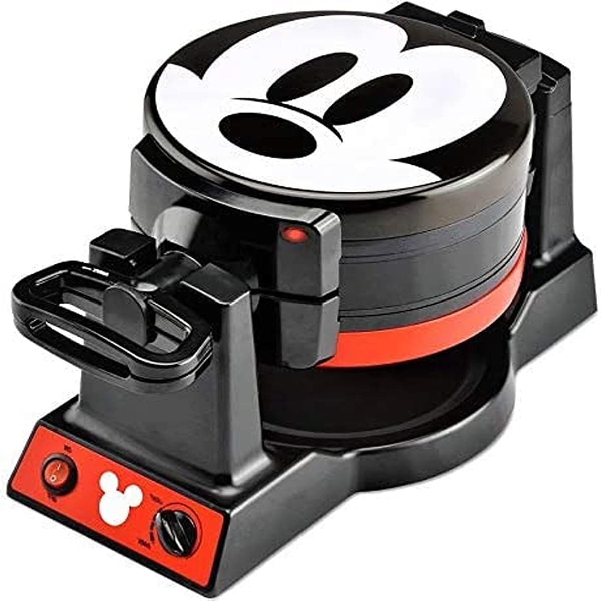 Mickey Mouse MIC-62 Double Flip Waffle Maker by Select Brands - Nonstick Mini Waffle Iron with Rotating Design - Makes 6 Mickey Waffles - Variable Shade Control