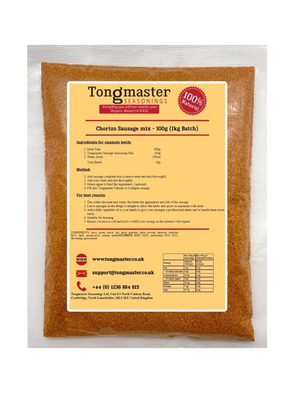 Chorizo Sausage mix - 100g (1kg Batch)