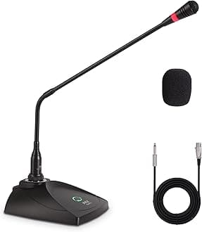 Desktop Gooseneck Wired Microphone System - Table Mounted Corded Voice Condenser Mic with Pop Filter - XLR to 1/4'' Sound Cord - for Karaoke, Conference, Studio Audio Recording - Pyle PDMIKC5 Black