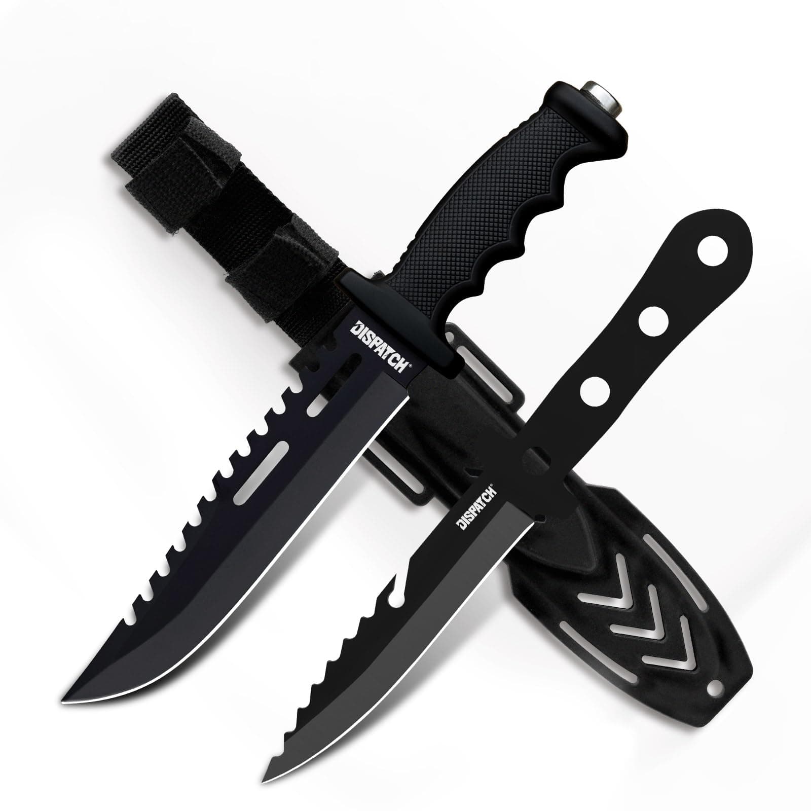 Dispatch Fixed Blade Hunting Knife with Sheath, 12" and 8" Survival Knives Set for Men Tactical Bowie Knife with Non-Slip Handle for Bushcraft, Outdoor Camping