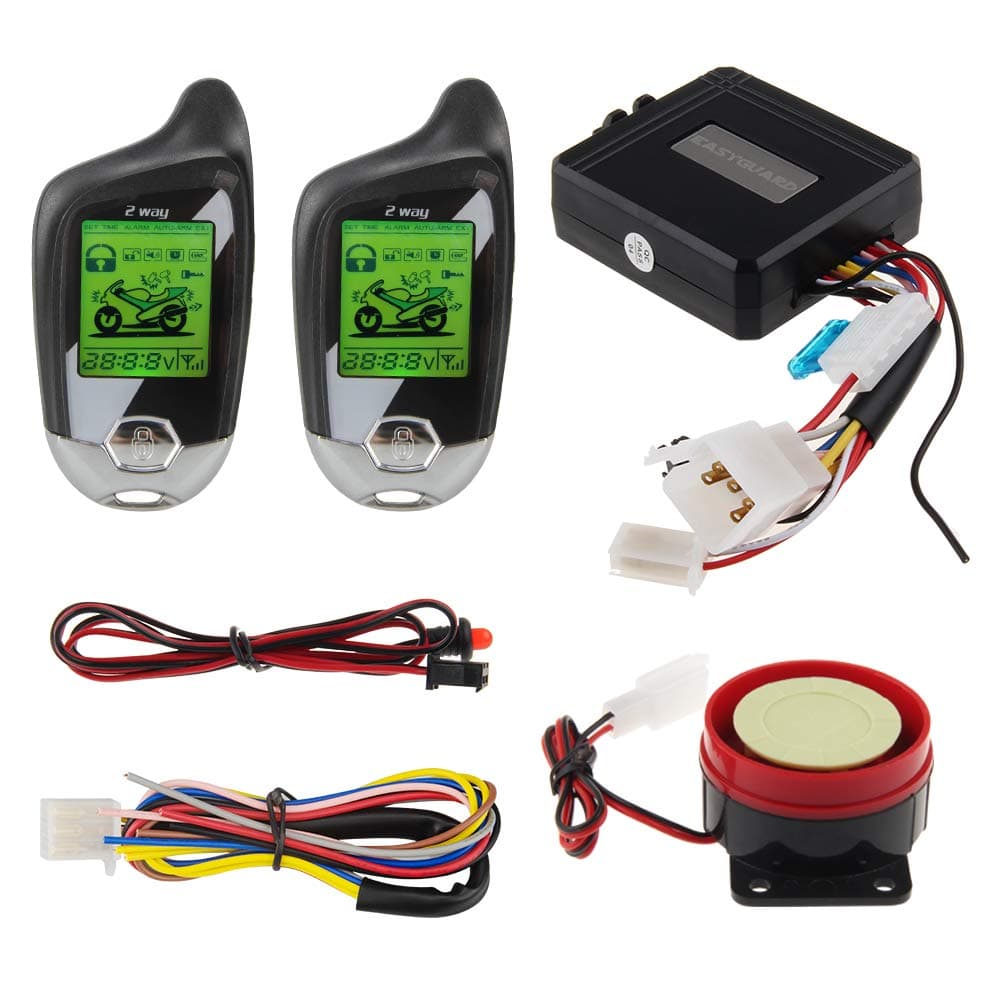 EM211 2 Way Motorcycle Alarm System with Remote Start Starter Shock Sensor tilt Motion Sensor DC12V LCD Display