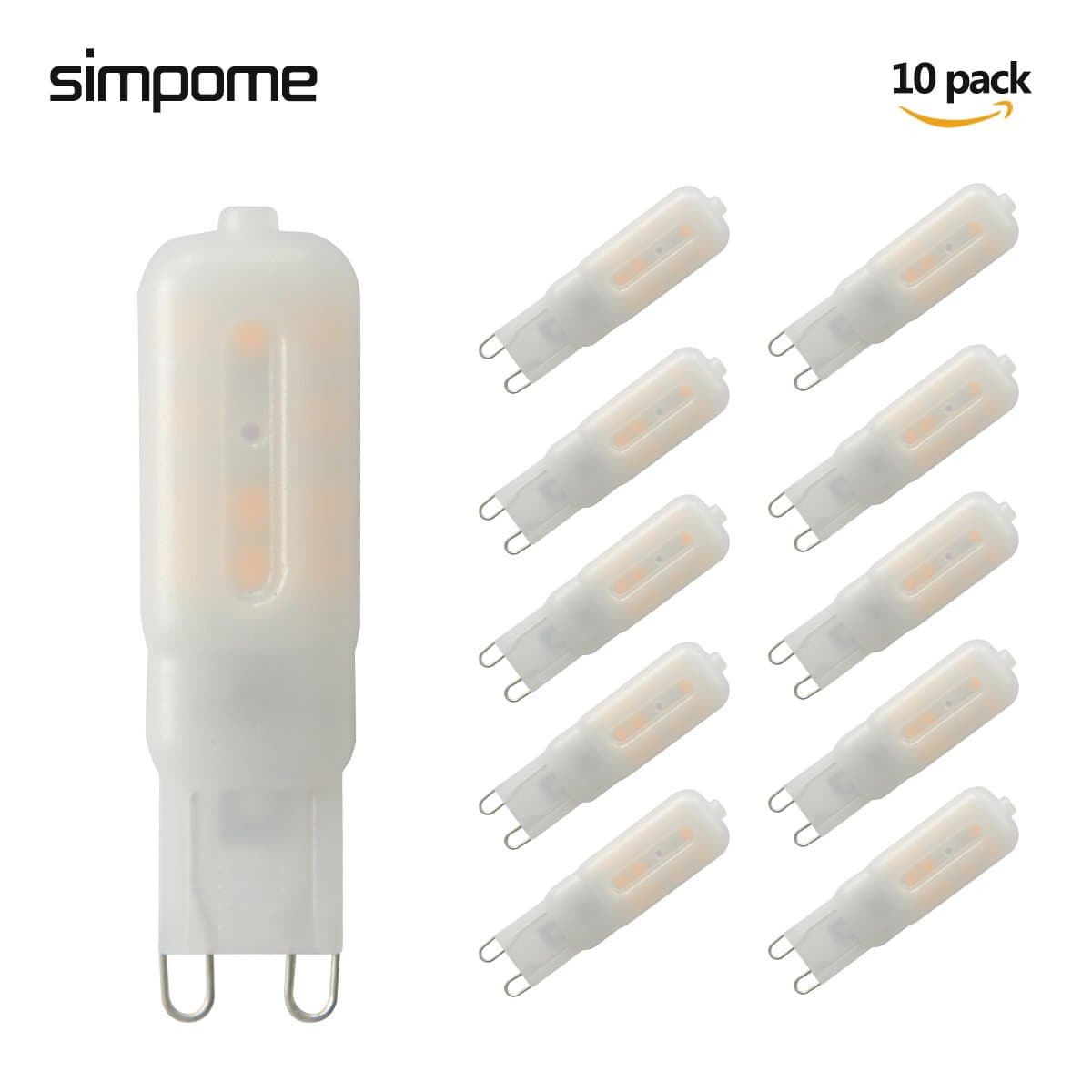 10 Pack G9 3W LED Light Bulb Simpome, 6000K Cool White, 25W Halogen Bulbs Equivalent, 250LM, Non-dimmable, 360 Omni-direction Beam Angle