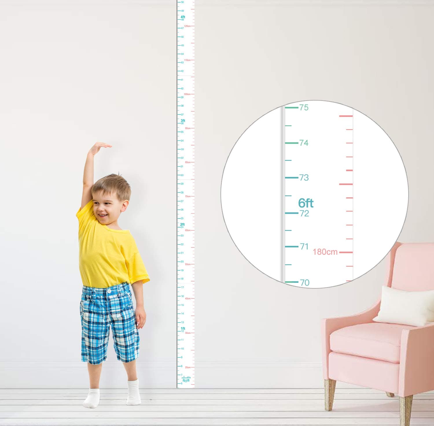 Growth Chart for Kids Height Chart Ruler Wall Decor for Measuring Kids Boys Girls, White (Large 83''x1.97'')