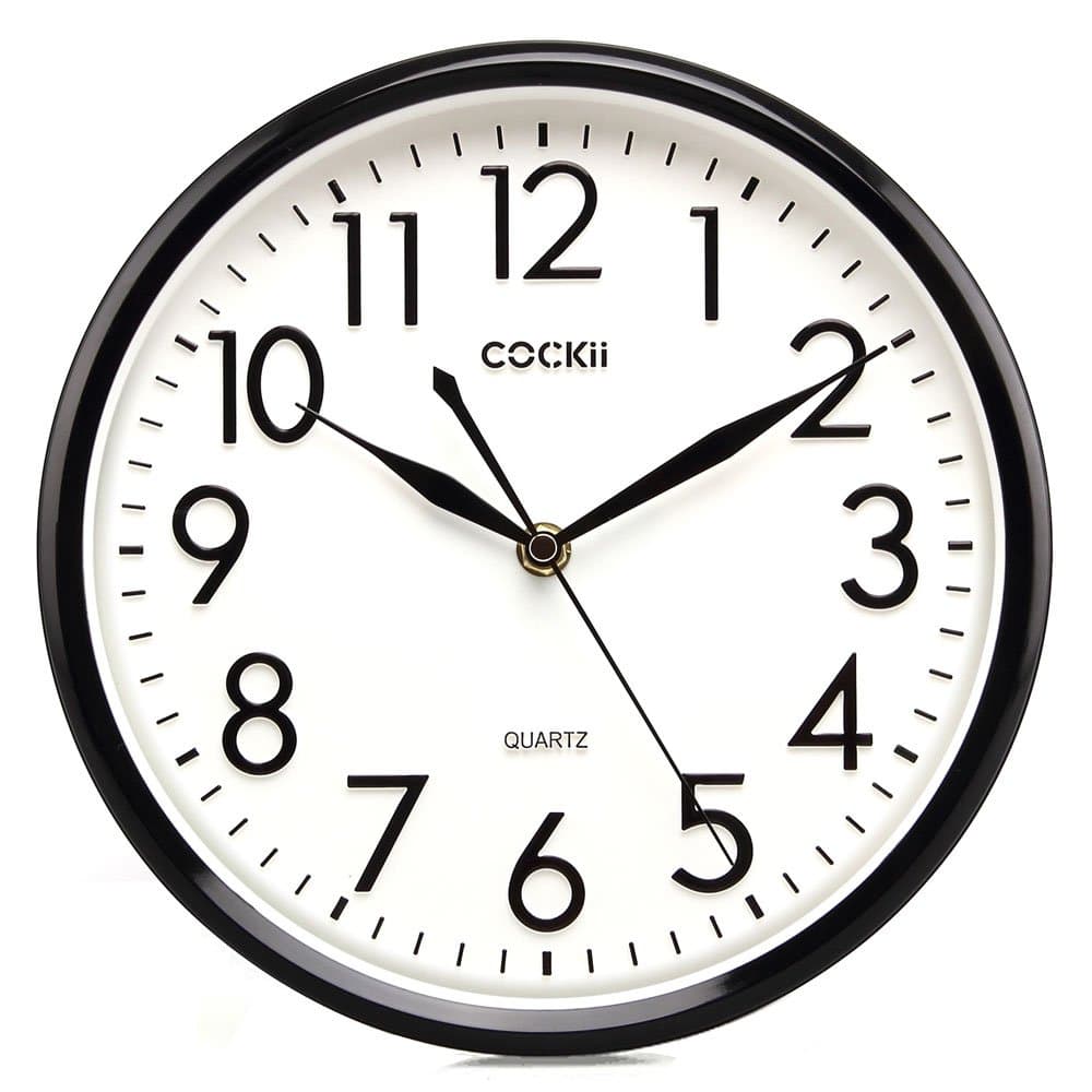 10 Inch Silent Wall Clock Non-Ticking Quartz Decorative Clock, 3D Numbers Display, Battery Operated Wall Clocks for Office, Room, Kitchen (Black)