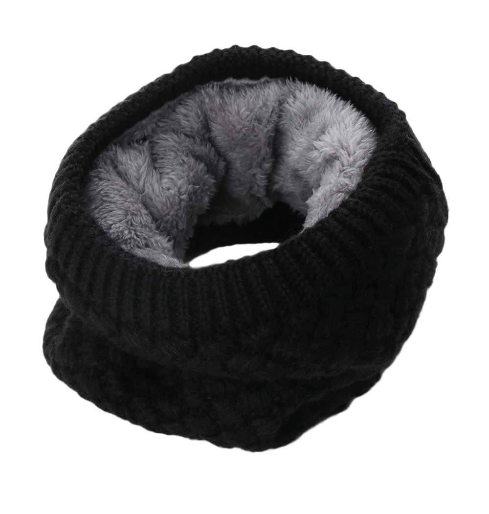 Aeoss Cotton Unisex Infinity Scarf Double-Layer Soft Fleece Lined Thick Knit Neck Warmer Circle Scarf Windproof (Black)