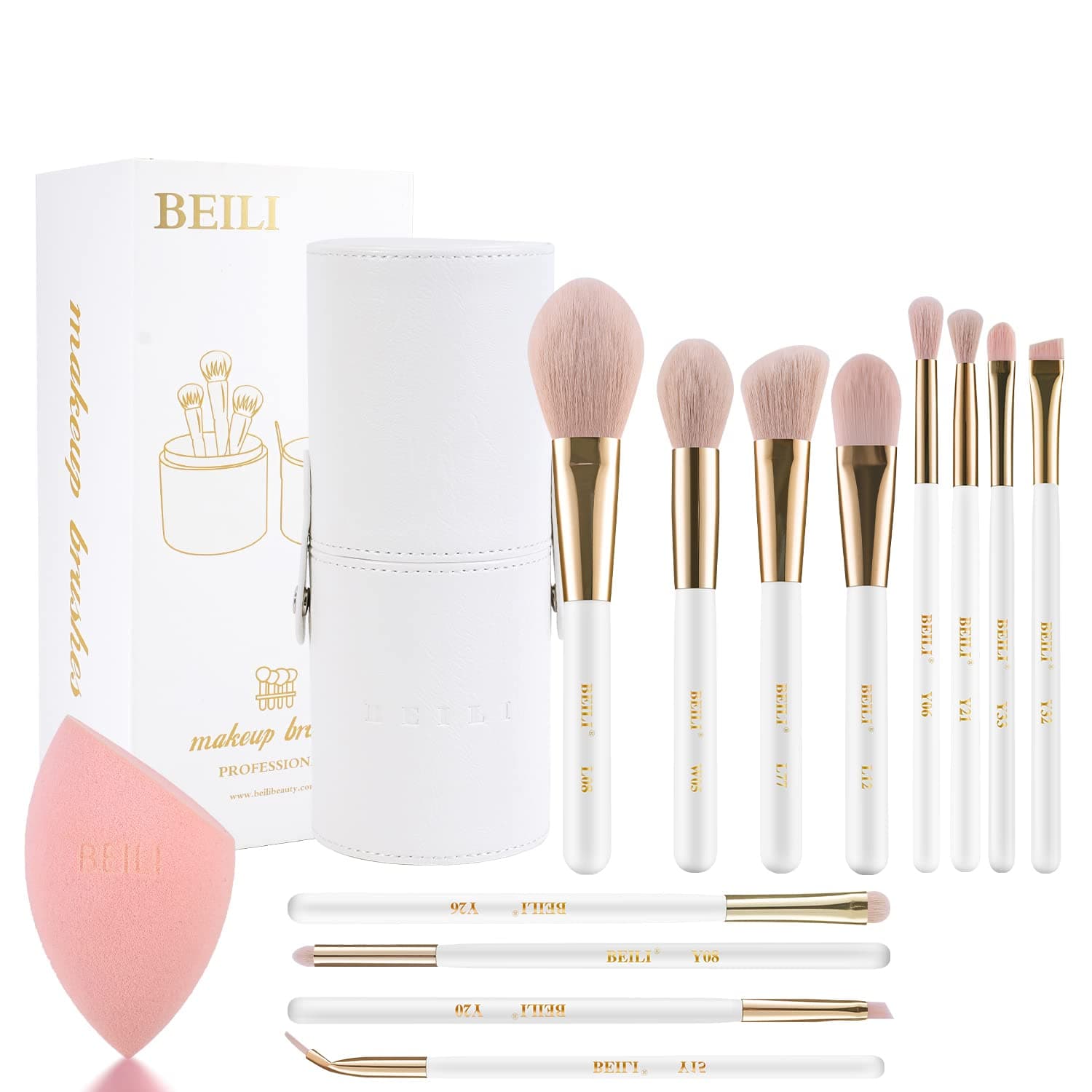 12PCS Professional Makeup Brushes Set, Vegan Makeup Brush Set with Brush Storage & Blender Sponge for Powder Blush Contour Foundation Concealer Eyeshadow Brushes