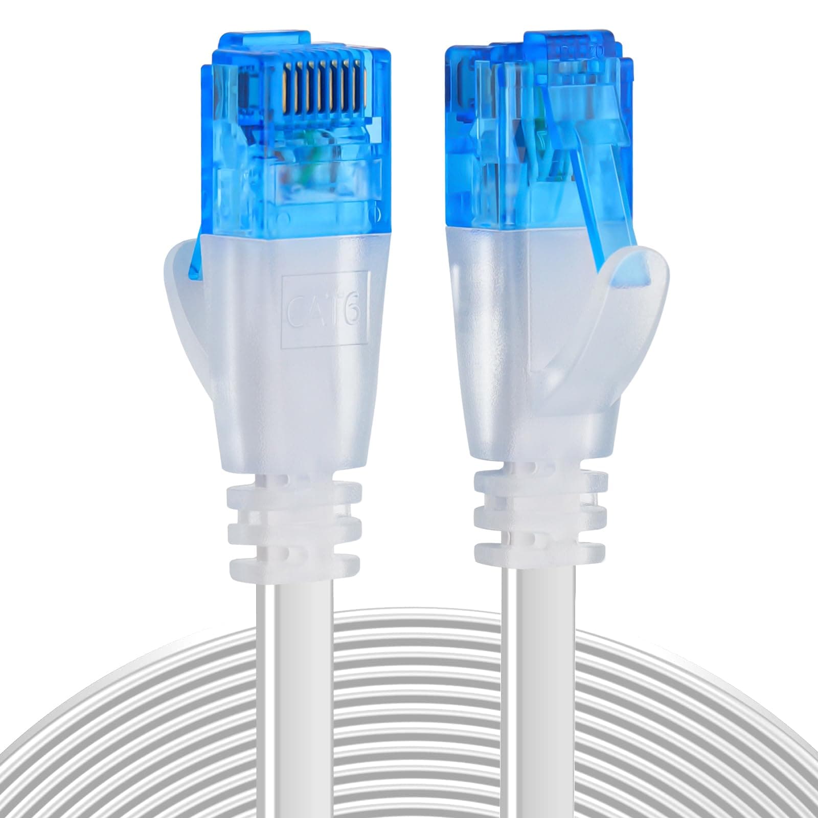 Ercielook Ethernet Cable 100 ft High Speed, Cat 6 Flat Network Cable with Rj45 Connectors, Long LAN Cable with Clips - White 30 M