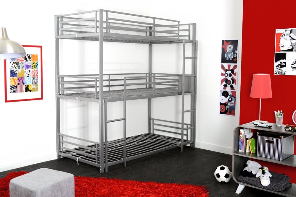 TRIPLE Children's Bunk Bed 90 x 190 cm Grey