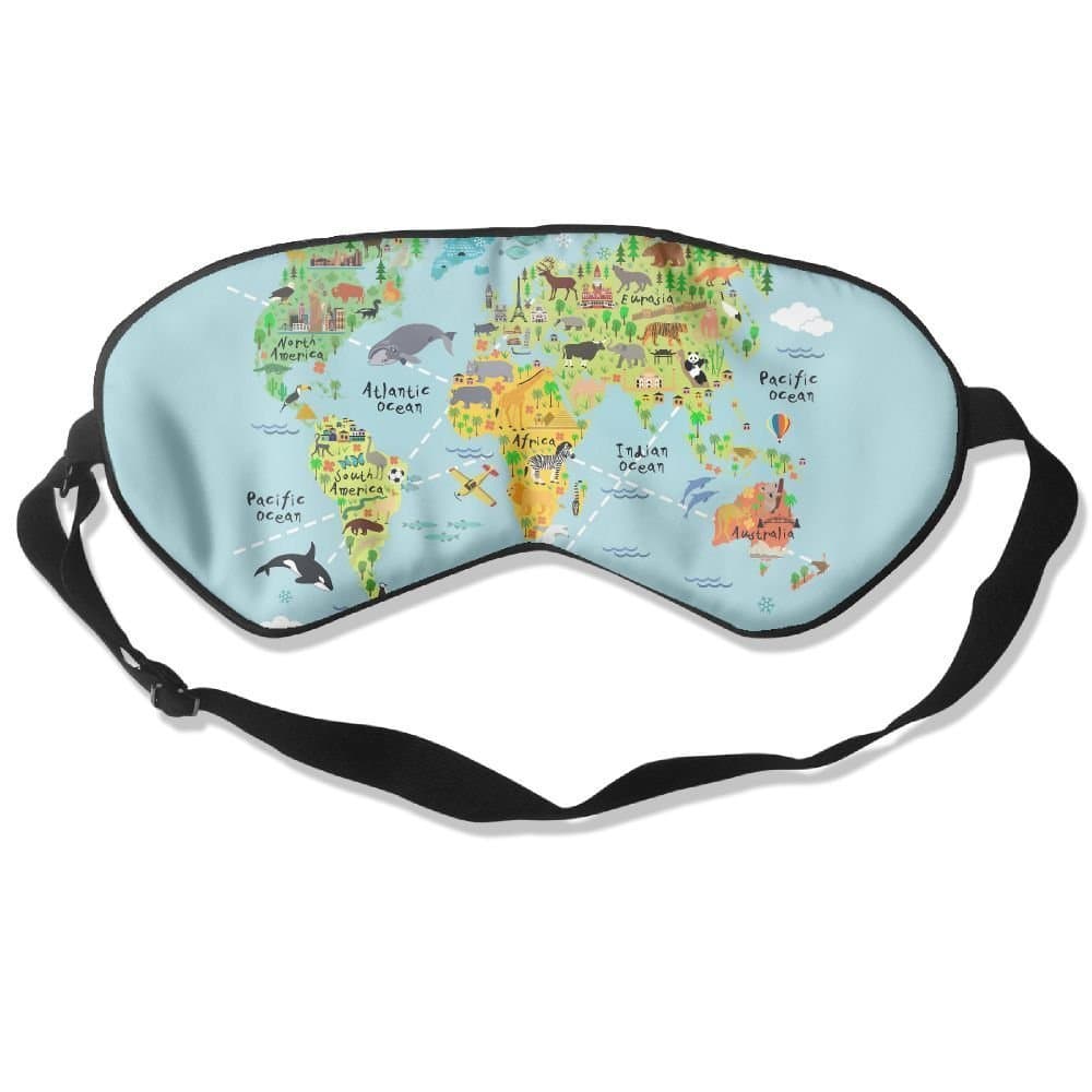 Comfortable Sleep Eyes Masks Cartoon World Map Pattern Sleeping Mask For Travelling, Night Noon Nap, Mediation Or Yoga