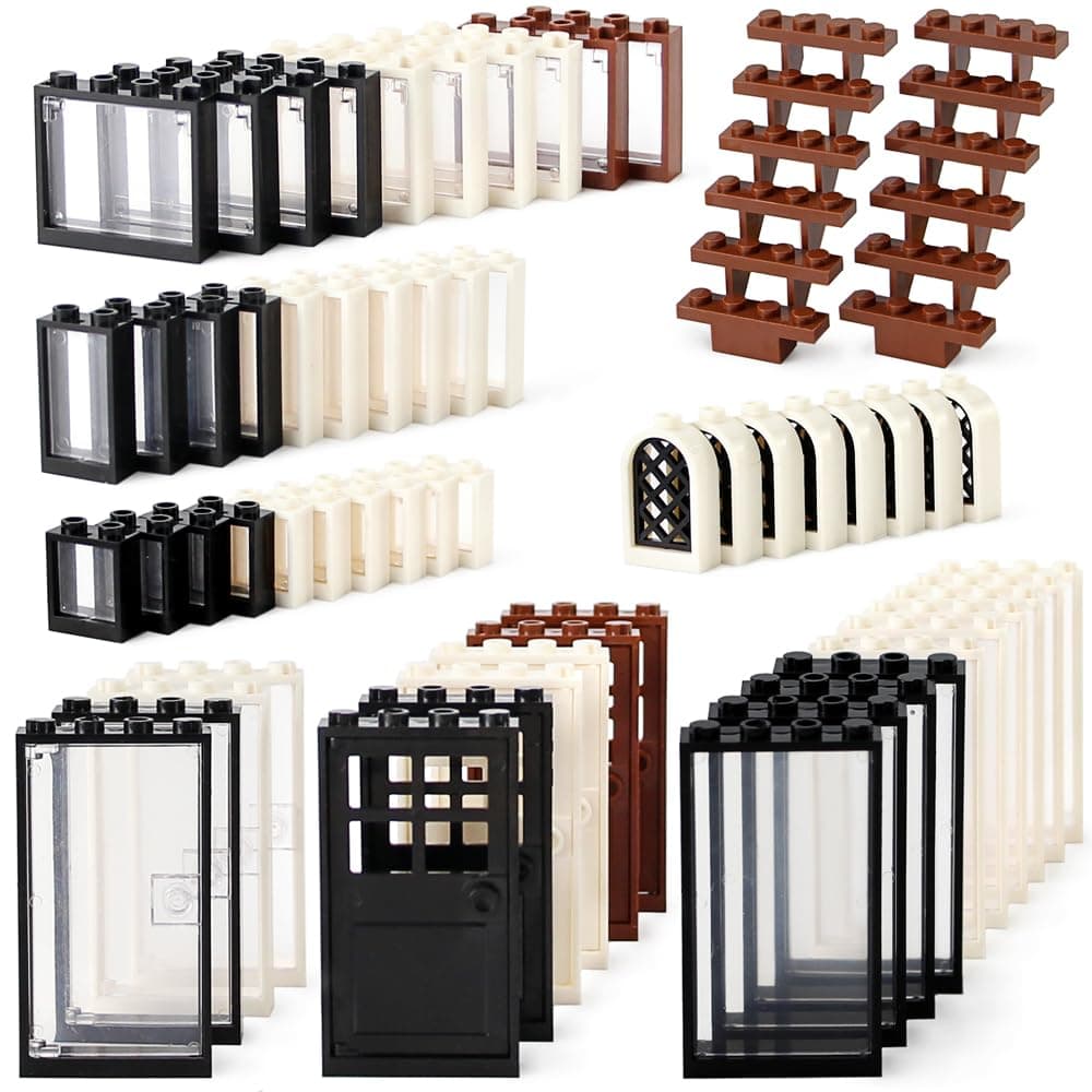 Feleph Windows and Doors Set Interior Decoration Accessories MOC Building Block Kit 118 Pieces and Parts Compatible with Major Brands