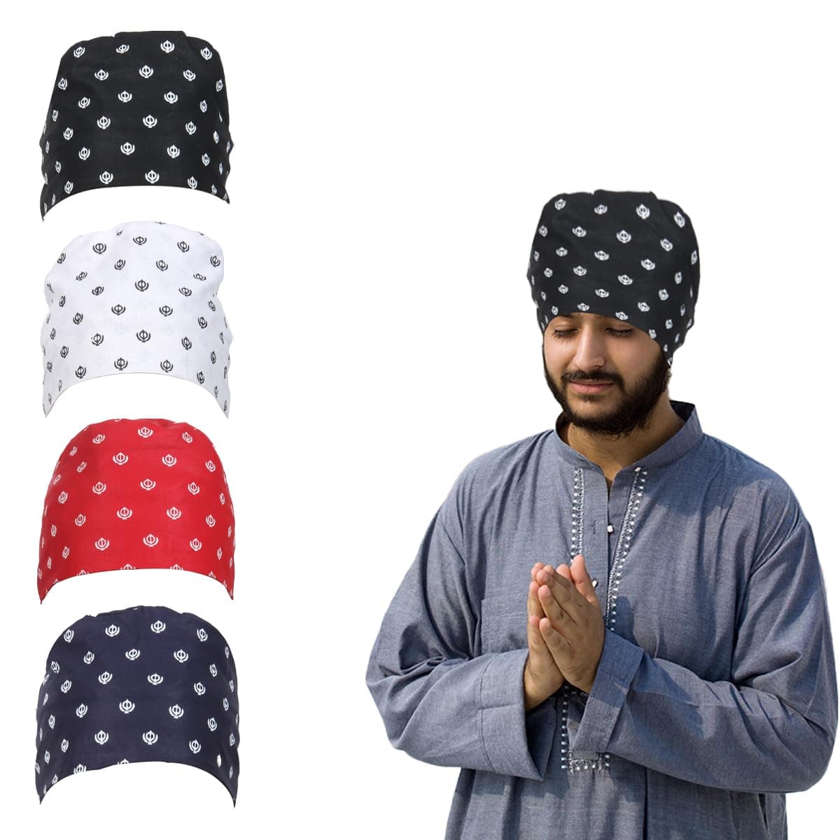 Unisex Sikh Khanda Printed Dew Rag Cap Cap