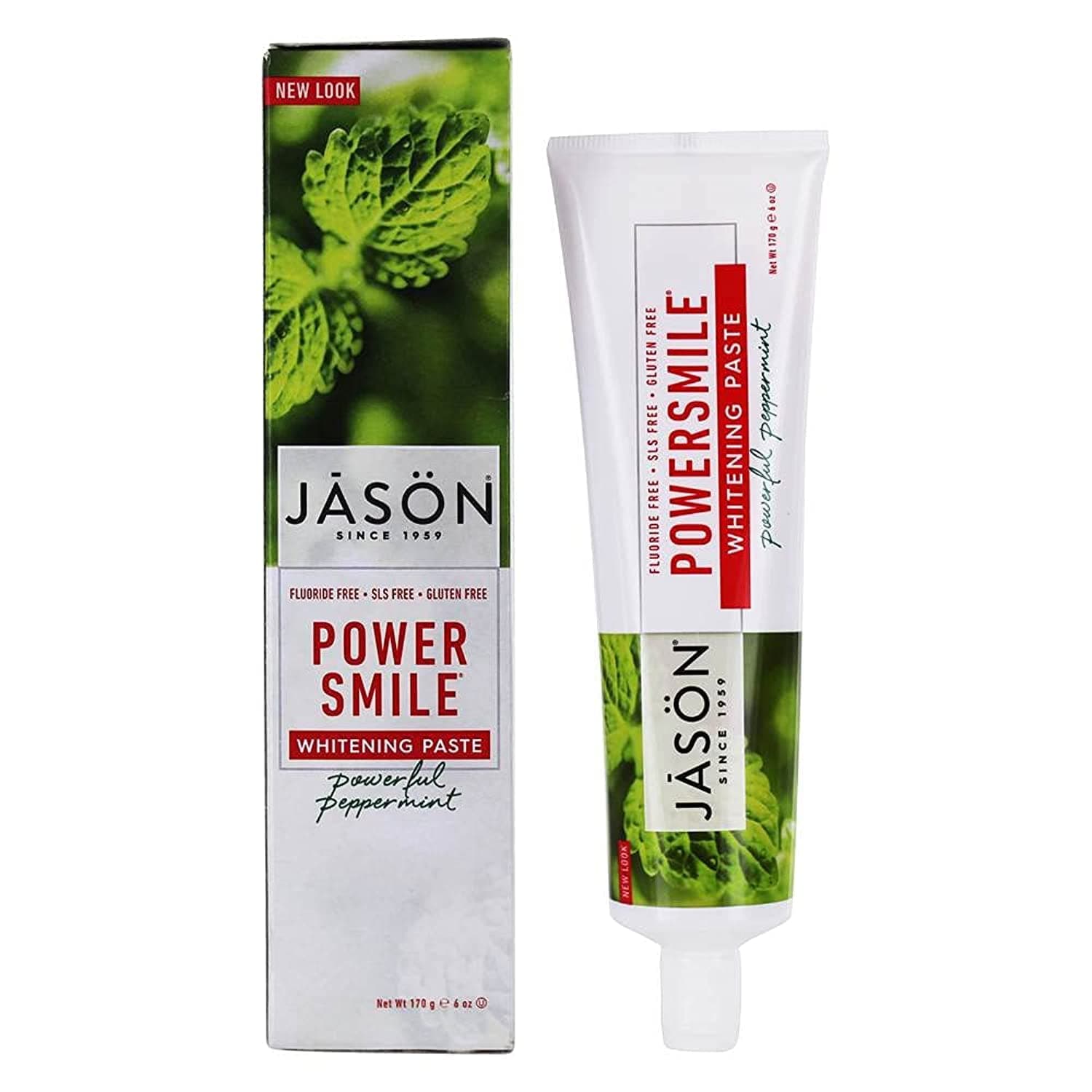 JASON Powersmile Whitening Fluoride-Free Toothpaste, Powerful Peppermint, 6 Ounce Tube