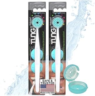 Peak Essentials Tung Brush with Caps | Tongue Cleaner for Adults | Tongue Scraper | Tongue Scrubber | Bad Breath and Halitosis | Mouth Odor Eliminator | Made in America (2 Pack w/Cap)