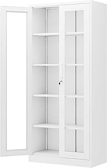 - Display Cabinet with Glass Doors, 71 Inches Metal Display Case with 4 Adjustable Shelves, Curio Storage Cabinet with Lock for Home, Office, Book, Pantry, Assemble Required (White)