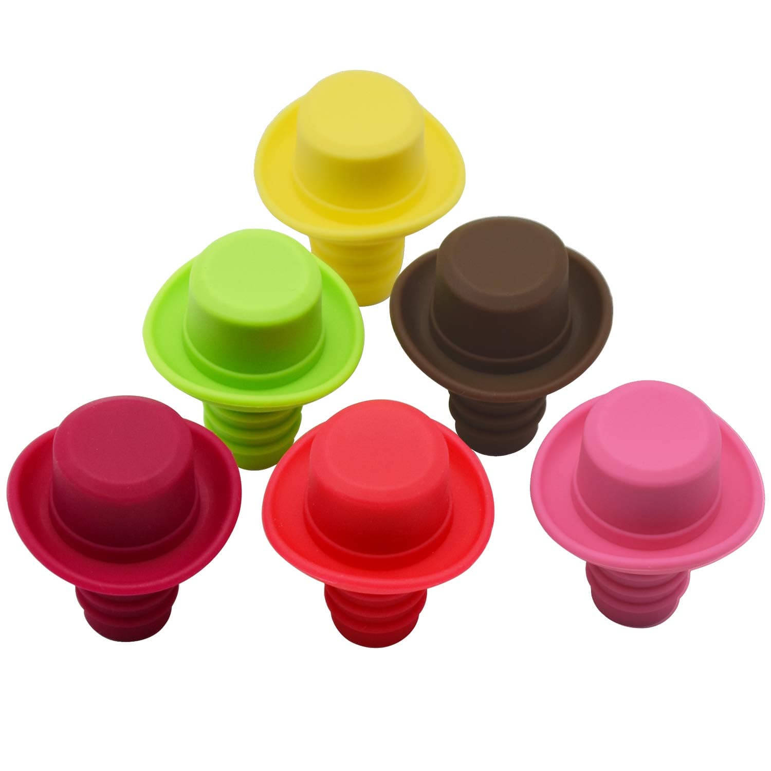 Silicone Wine Stopper Caps with screw threaded Cork Set of 6 Rainbow Colored Fits to Seal and Preserve Your Favorite Wine