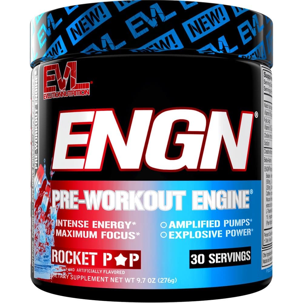 Evlution EVL Intense Pre Workout with Creatine - ENGN Energizing Pre Workout for Men Powder Drink for Lasting Energy Focus and Recovery - with Beta Alanine Caffeine and L Theanine - Rocket Pop