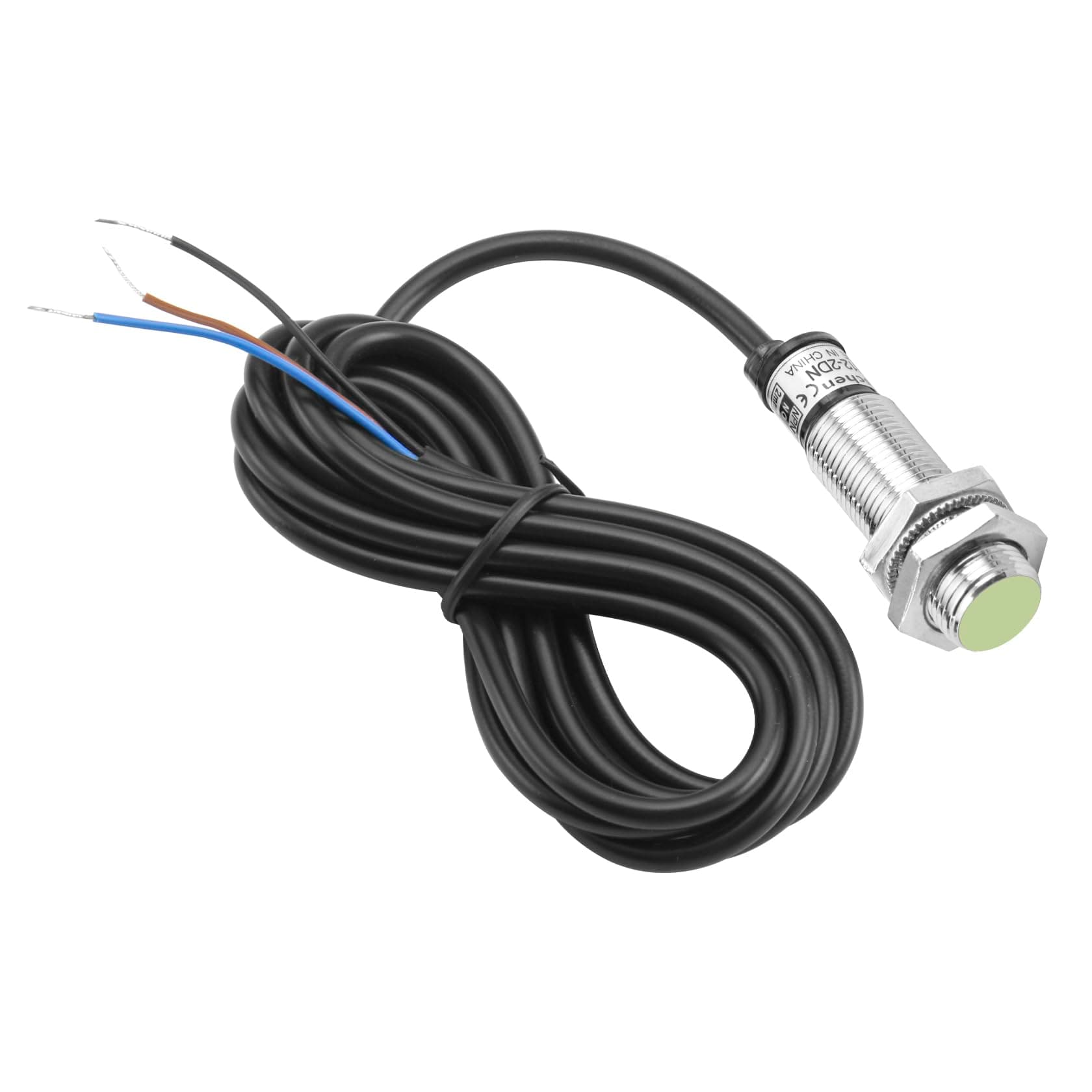 Heschen PR12-2DN Inductive Proximity Sensor, DC12-24V, 3 Wire, NPN NO, M12, 2mm, Nickel Plated, IP67, 10mA, 1.5kHz, CE