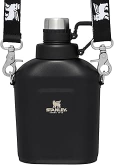 Stanley Legendary Classic Canteen 1.1 qt | Leakproof Drink Container with Strap | Stainless Steel Water Bottle with Lid | Camping, Hiking, Travel | BPA-Free | Black