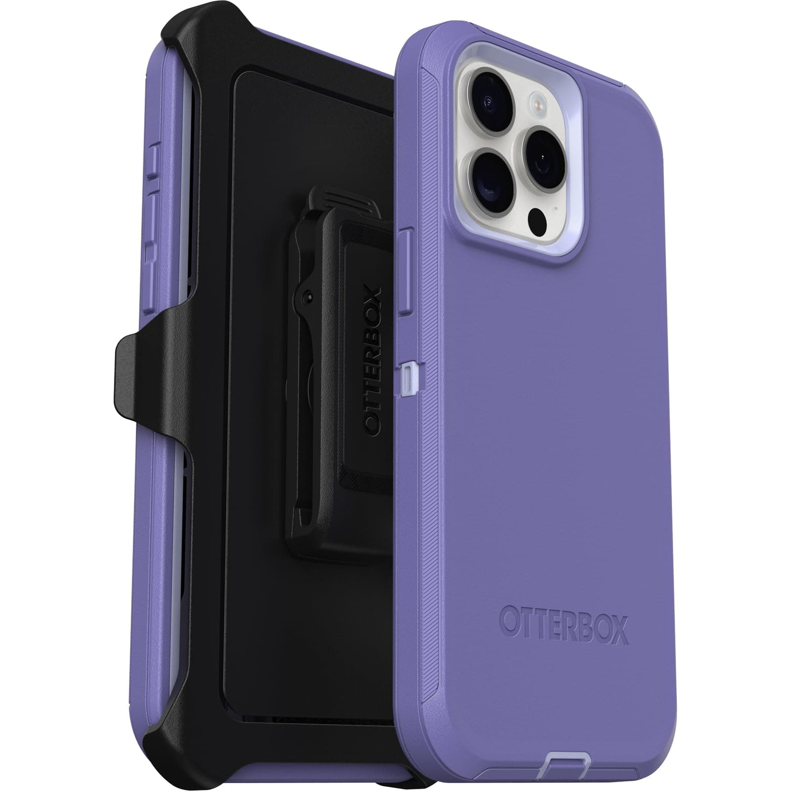 OtterBox iPhone 15 Pro MAX (Only) Defender Series Case - MOUNTAIN MAJESTY (Purple), screenless, rugged & durable, with port protection, includes holster clip kickstand