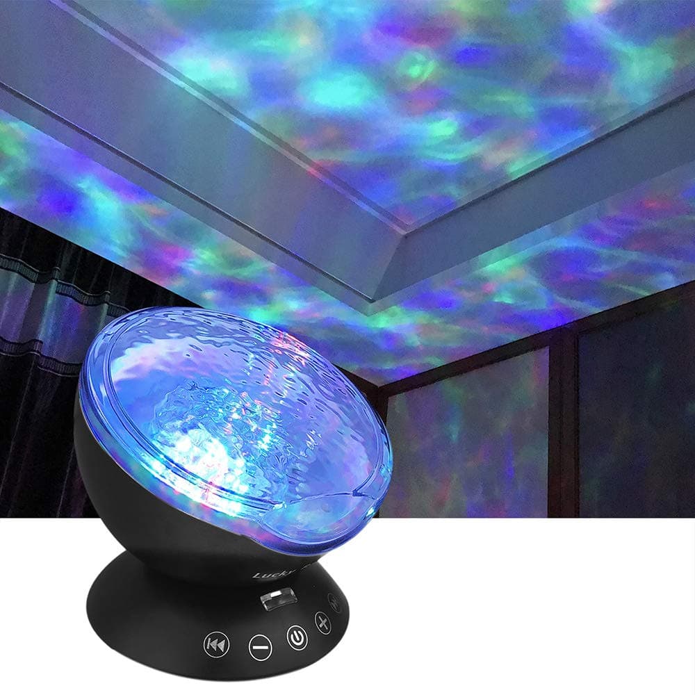 Wave Night Light Projector with Music Player LED Color Changing Projection Lamp Relaxing Sleep Soother Mood Lighting for Living Room Bedroom Gift for Teens Kids Birthday Christmas