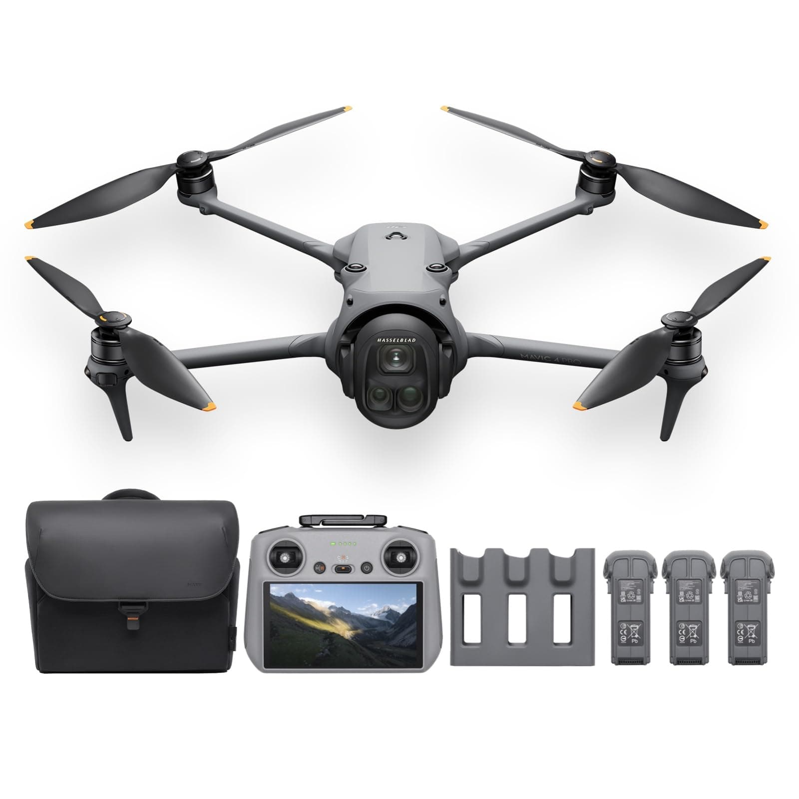Mavic 4 Pro Drone Fly More Combo (DJI RC 2 Included) 100 Million Pixels 4/3 CMOS Hasselblade Camera, 3 Camera Drones with Video Transmission Distance, Up to 51 Minutes Flight Time, 3 Batteries, Charging Hub