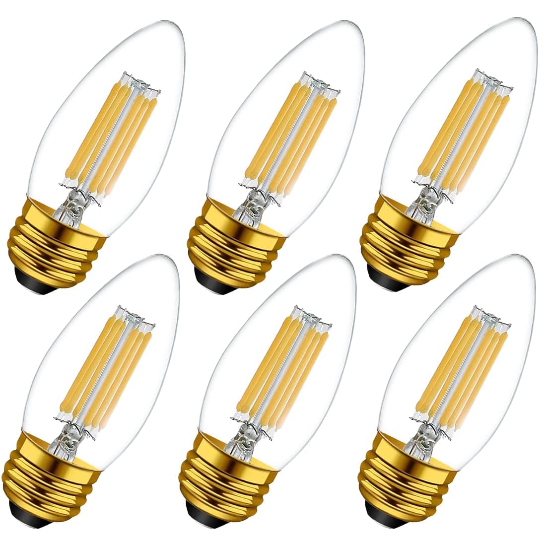 VCTC LightingDimmable E26 Candelabra LED Filament Light Bulbs 6W Daylight White 4000k, C37 Clear LED Edison Candle Bulbs 60 Watt Equivalent,600 Lumens,Pack of 6