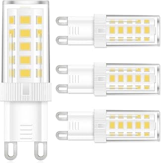 4-Pack G9 LED Bulb, 40 watt Halogen Replacement, Daylight White 6000K, Non-dimmable T4 LED Bulb with G9 Bi Pin Base, 120V Small Light Bulbs for Chandelier, Bathroom Vanity Light Fixture