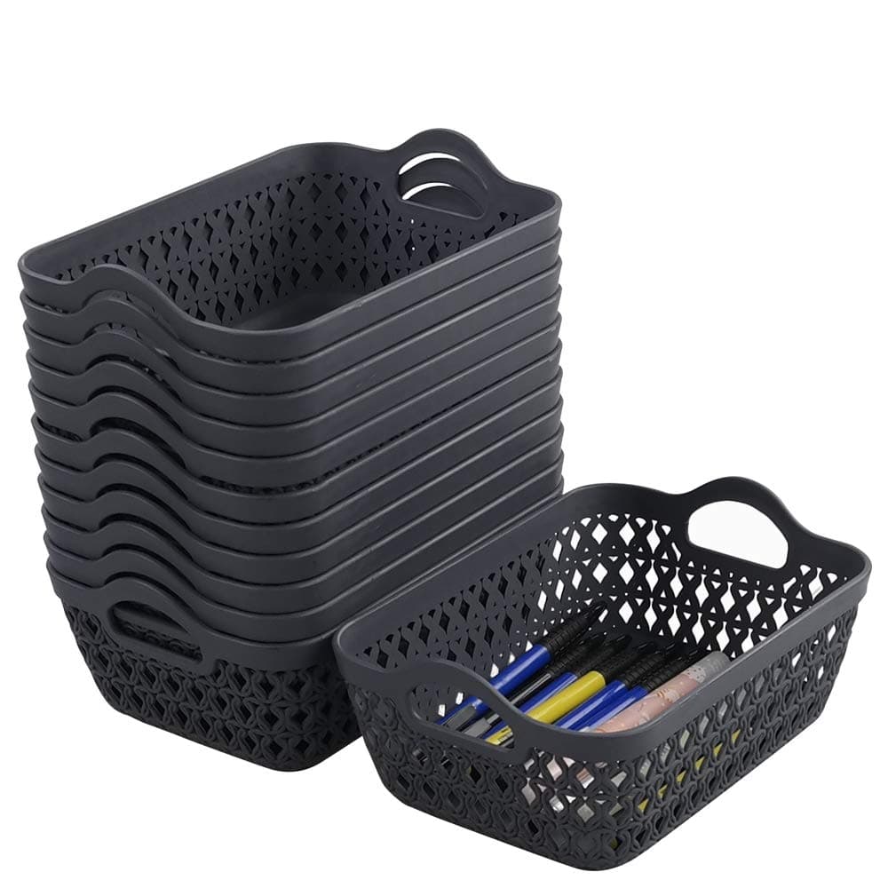 Mini Grey Storage Basket Tray, 12-pack Plastic Storage Tray