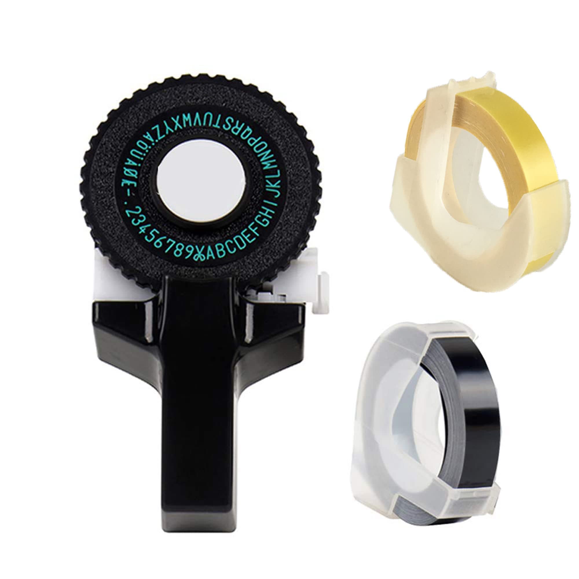 MAKINGTEC 3D Label Printer Click Small Model Label Maker Manual Embossing Label Maker Typewriter Printer DIY Machine for Home Business Work Black With Free Black Tape and Gold Tape (PL9920)