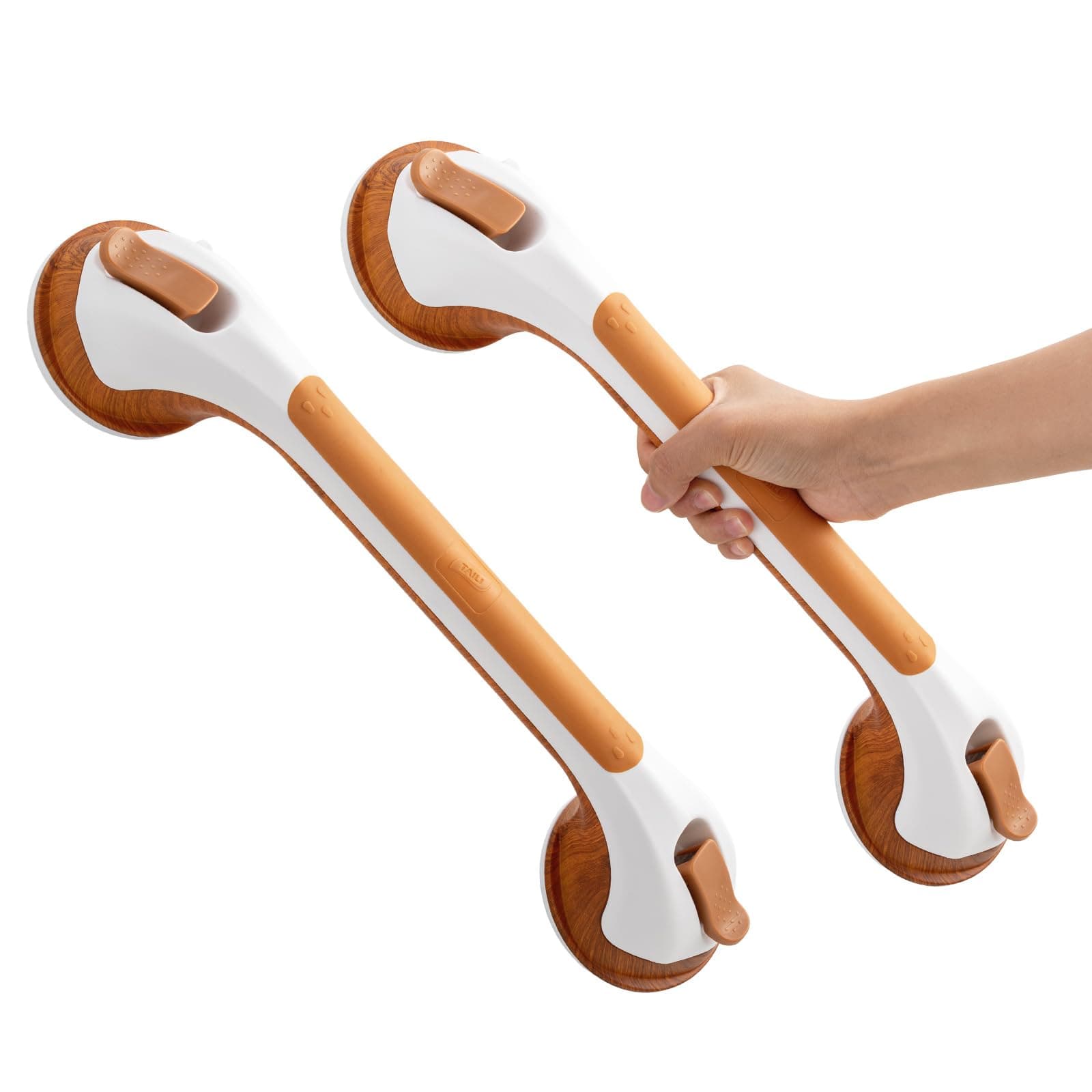 TAILI Suction Grab Rails for Bathroom 2 Pack, 43 CM Suction Handles for Shower, MAX Hold 110 KG Bath Safety Grab Rail for Elderly, Senior, Disabled, No Drilling Handle, Disability Aids - Woodgrain