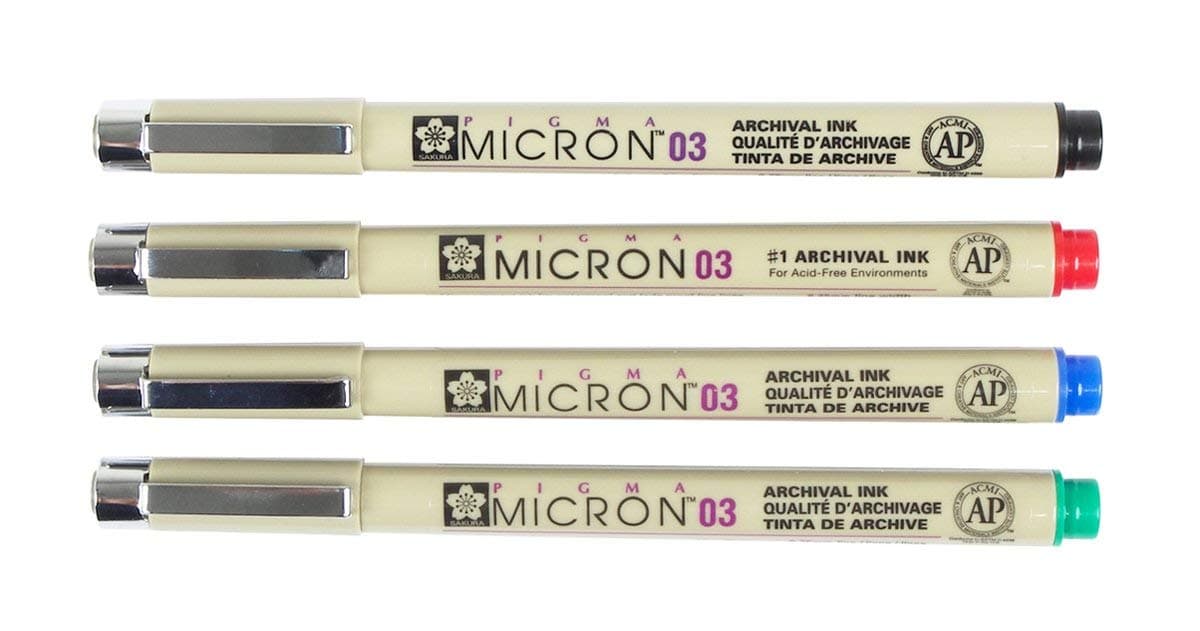 SAKURA Pigma Micron Fine Line Pens 0.35 Mm Pack Of 4 Colors (Xsdk 03 Series),Multicolor