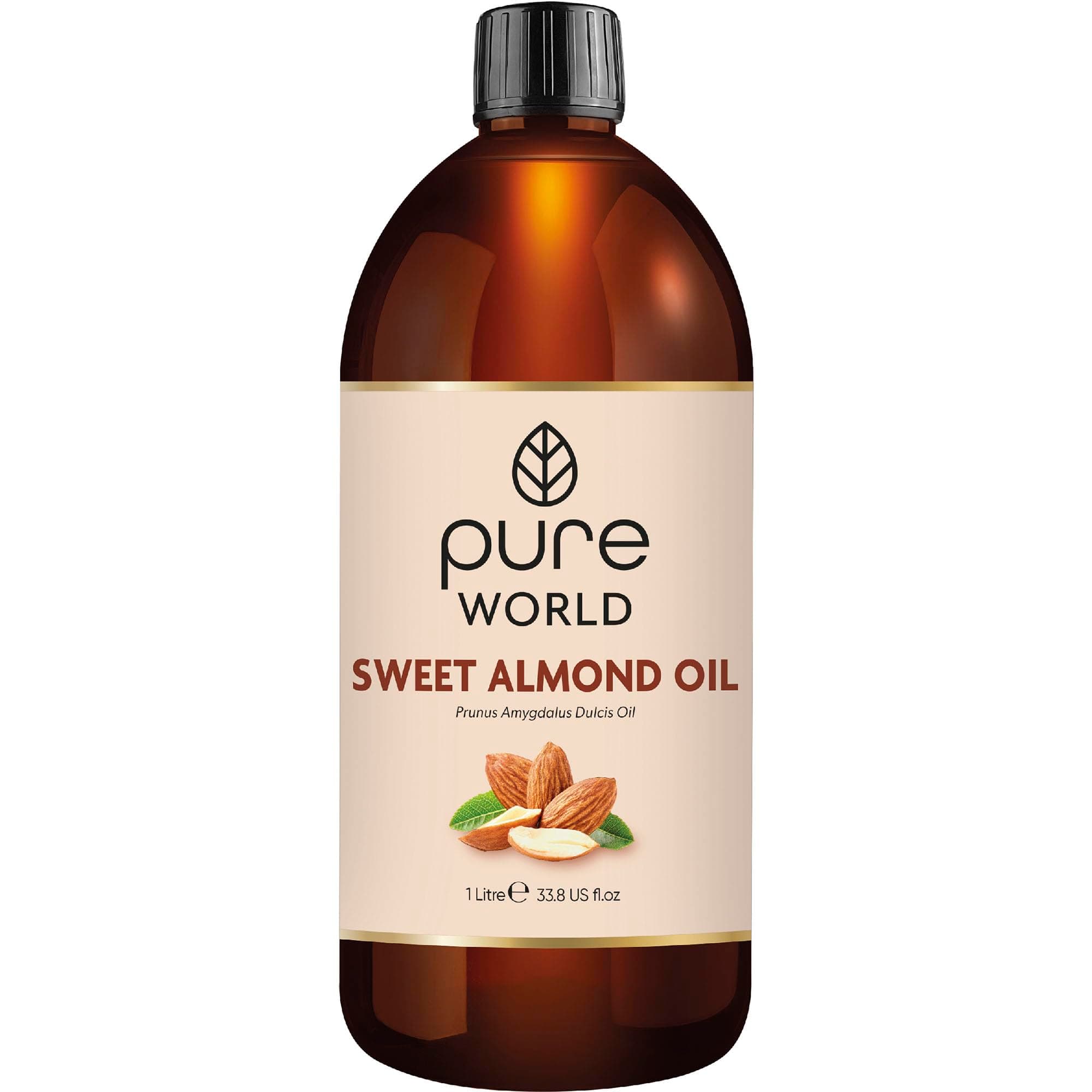 Pure World Natural Sweet Almond Oil 1 Litre, 100% Pure, Undiluted. Cold Pressed Premium Quality Almond oil – Skin, Nails, Body and Face, Edible Vegan.