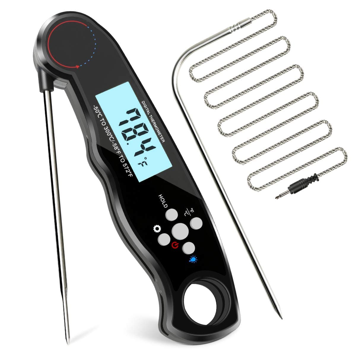 Instant Read Meat Thermometer DotStone Digital Thermometer Built-in Magnet with Backlight Temperature Alarm Function Contains 3.9FT External Probe for Kitchen Outdoor Cooking Grill BBQ Oven