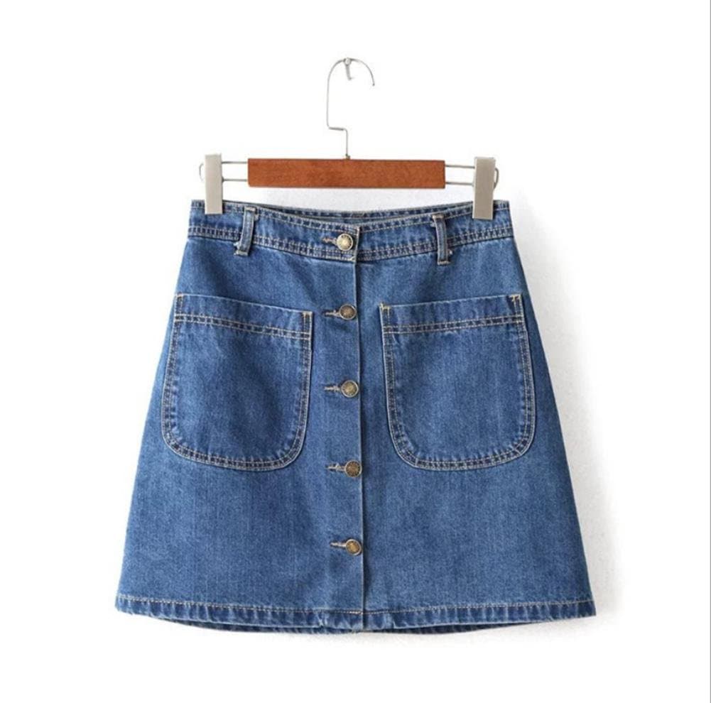 Ladies ' skirts high waist solid single a-double Pocket denim skirt