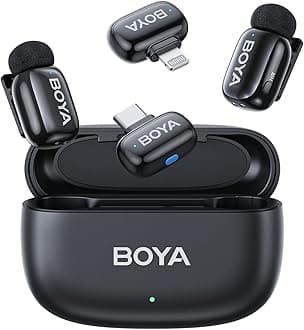 BOYA Mini Wireless Microphone Compatible with iPhone 15, 16/Android/PC with USB-C/Lightning Plug, MFI Certified, Noise Cancelling, AI Voice Changer, Charging Case Included for 30 Hours Battery Life