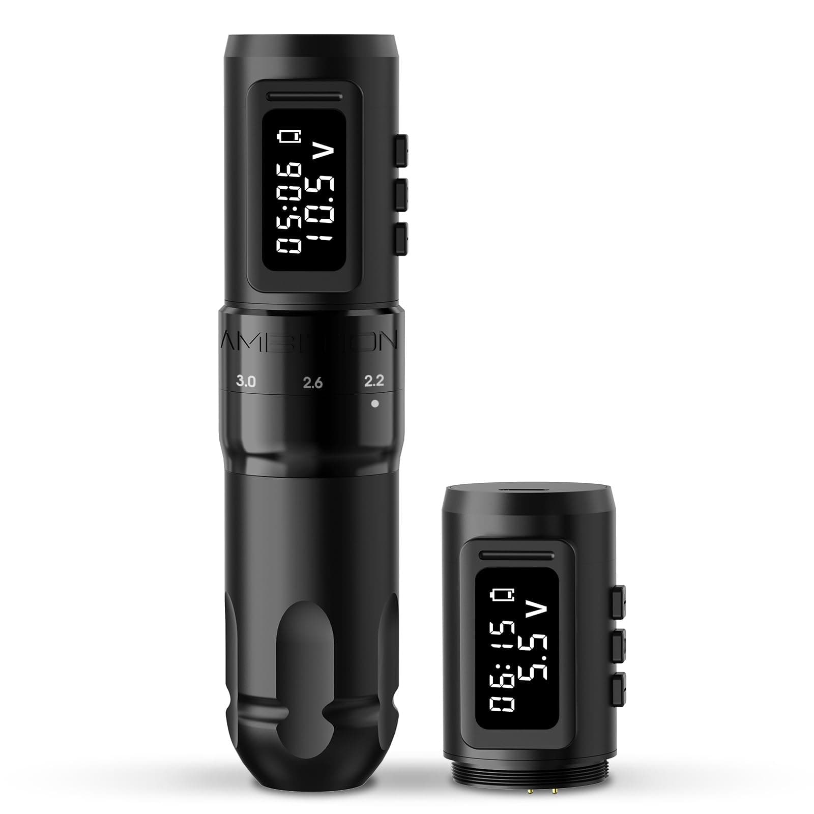 Ambition MARS-U Wireless Tattoo Machine with Adjustable Stroke - Rotary Cartridge Tattoo Machine Pen with Extra 1800mAh Power Coreless Motor Digital LED Display for Professional Tattoo Artist
