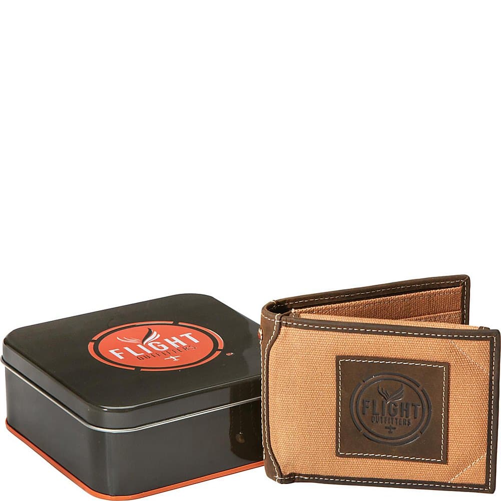 Flight OutfittersBush Pilot Wallet for Men - Versatile Compact Sturdy Durable Canvas Bifold Wallet with 6 Credit Card Pockets, Divided Bill Fold & Clear Window - Comes in Logo Tin Box