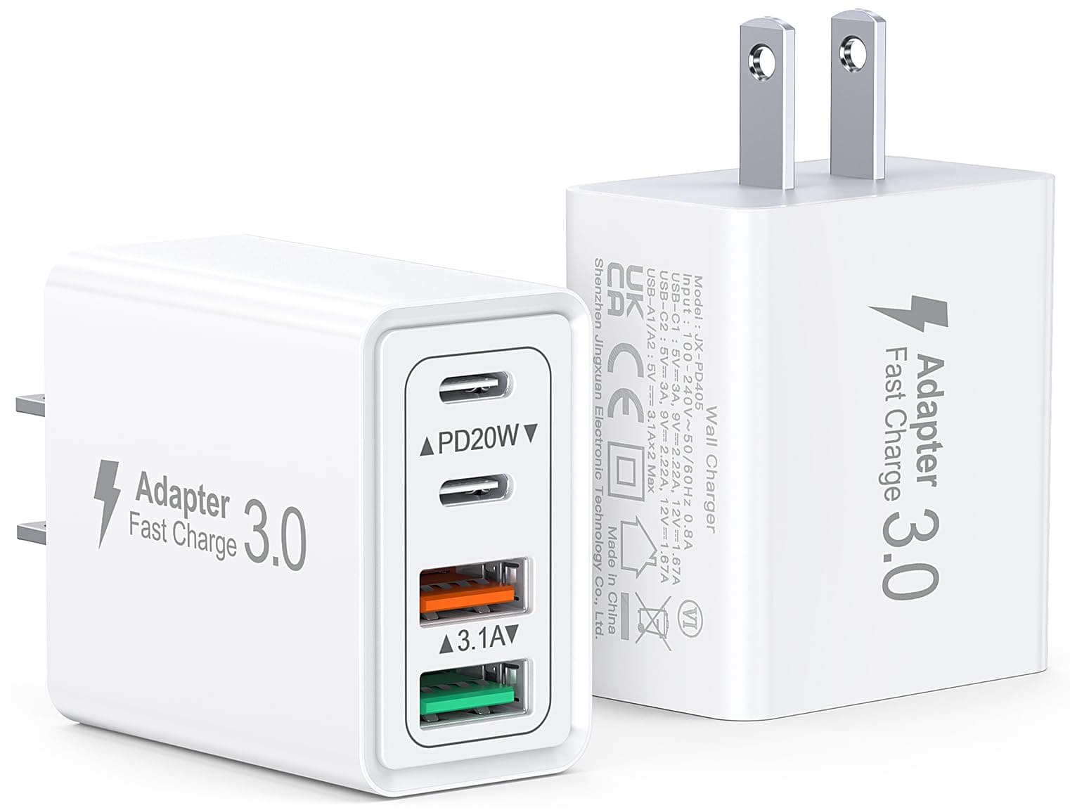 [2 Pack] USB C Wall Charger Block, 40W 4-Port PD Power Adapter QC Wall Plug, Fast USB C Charger Type C Charging Blocks Cube Brick Box for iPad Pro Mini iPhone 17 16 15 14 13 Pro Max XR XS 8 7, Samsung