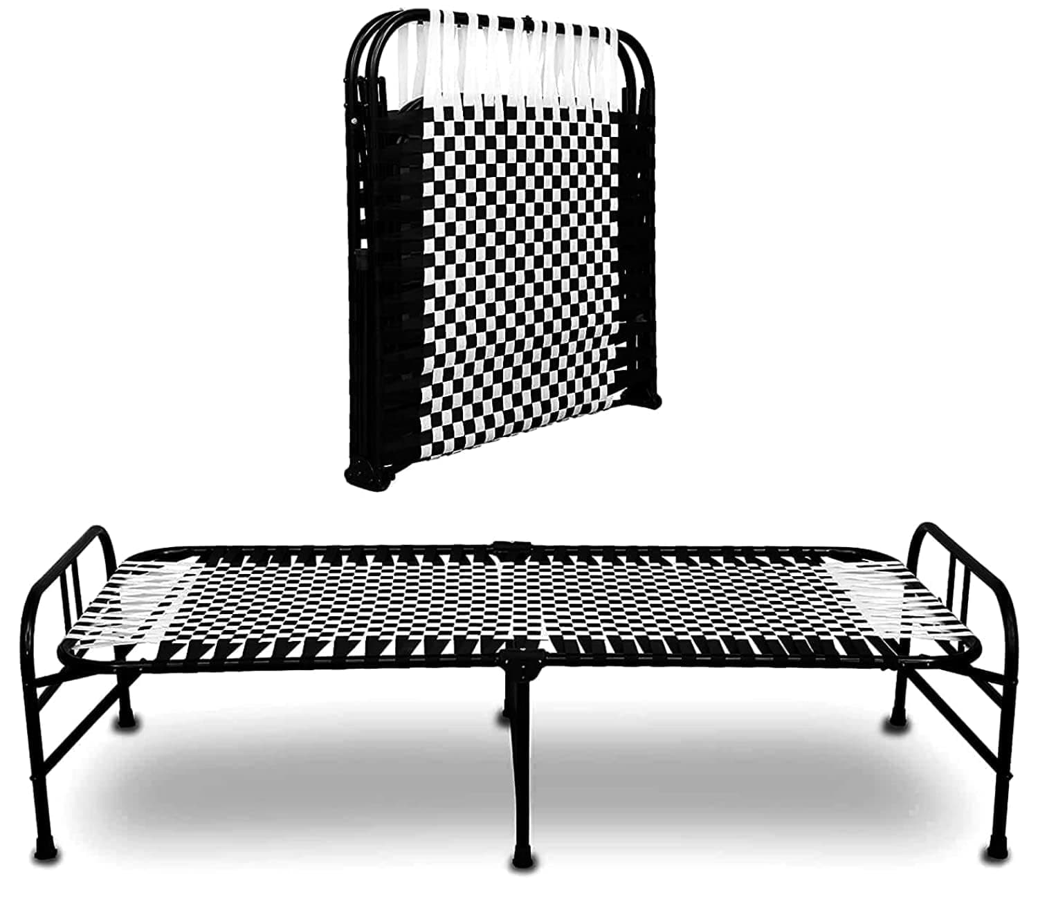 LUSTER Folding Beds Single for Sleeping, Portable Single Folding Space Saving Heavy Duty Foldable/Khat Cot for Sleeping Bed Sturdy Metal Frame Space Saving Desig 3X6 Feet, Black