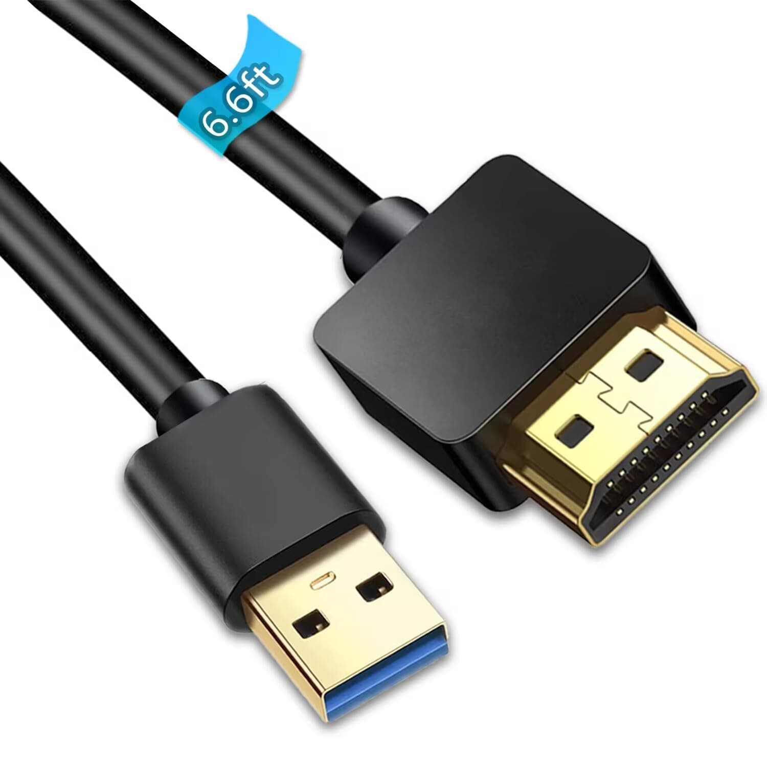 6.6FT USB to HDMI Adapter Cable, USB 3.0 to HDMI Male 1080P HD Monitor Display Audio Video Converter Cable Cord Supports Windows 7/8/8.1/10
