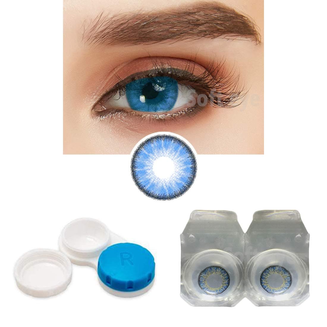SOFT EYE Sky Blue Monthly Contact Lens With Case And Solution. (Sky Blue)