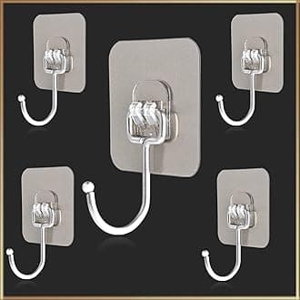 Heavy Duty Self Adhesive Wall Hooks (Pack of 5) | Waterproof PVC Sticky Hooks Stainless Steel Big Hooks for Home Storage Bathroom Kitchen | Silver Multipurpose 10KG Capacity