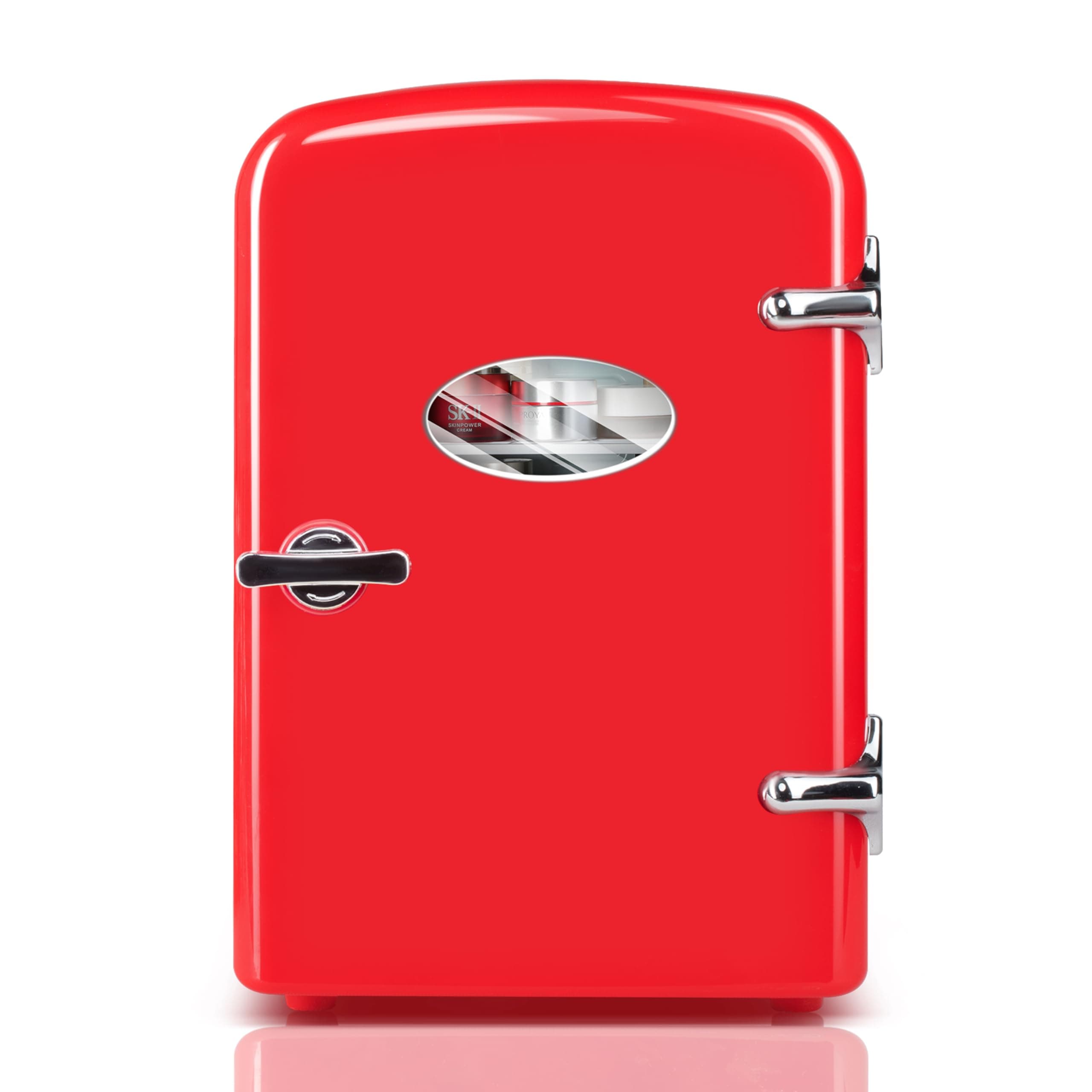 YSSOA Mini Fridge with Observation Window 4-Liter Six 12 oz Cans Portable Warmer & Cooler Compact Refrigerator, 100% Eco Friendly and Freon-Free, Red