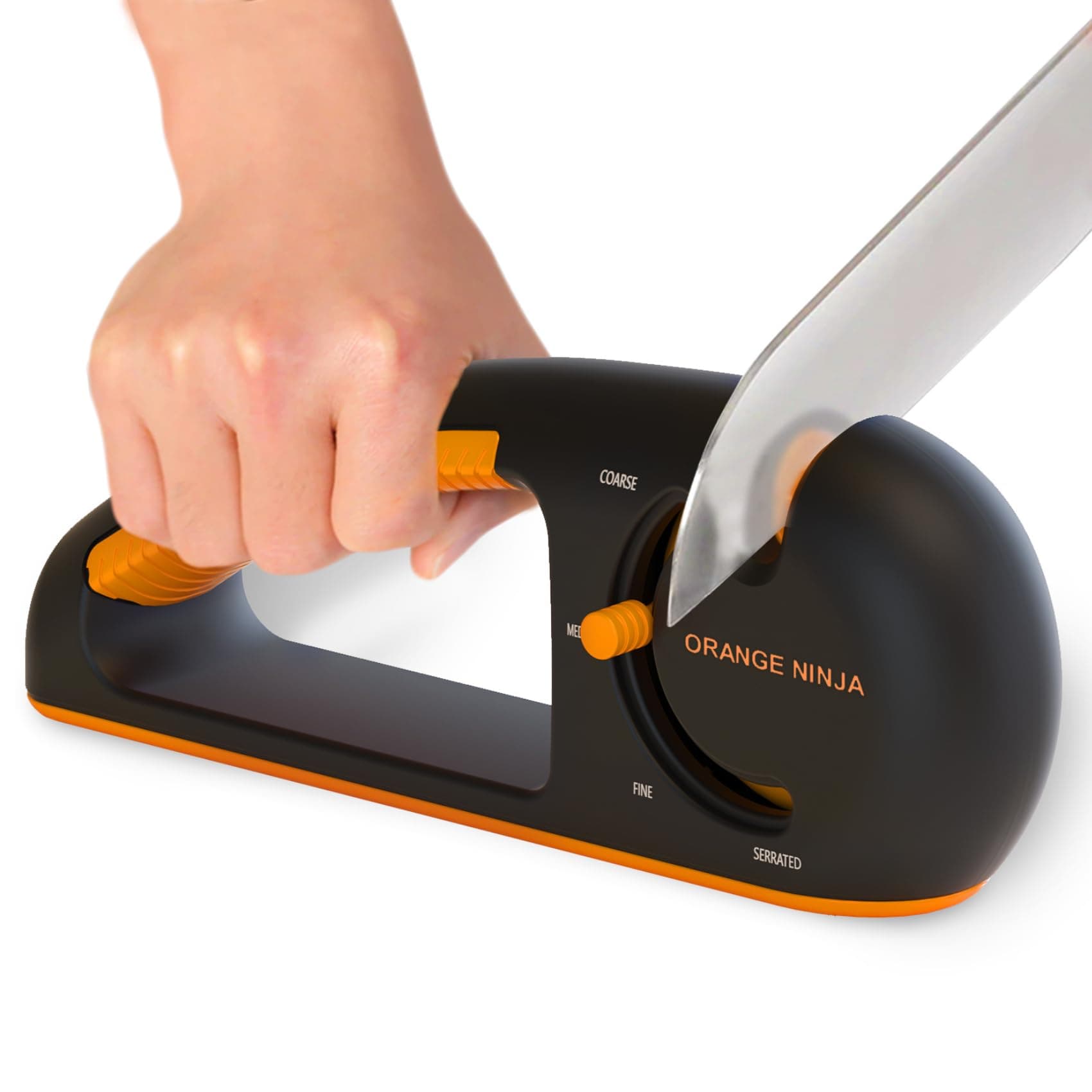 Sharp Pebble Orange Ninja 4-Stage Knife Sharpener - Premium Kitchen Knife Sharpeners - Adjustable Handheld Manual Knife Sharpeners for Kitchen Knives, Pocket knife Sharpener, Chefs & Serrated Knife by