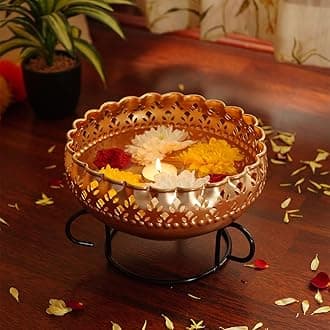 Gold Urli Bowl with Stand for Home Décor