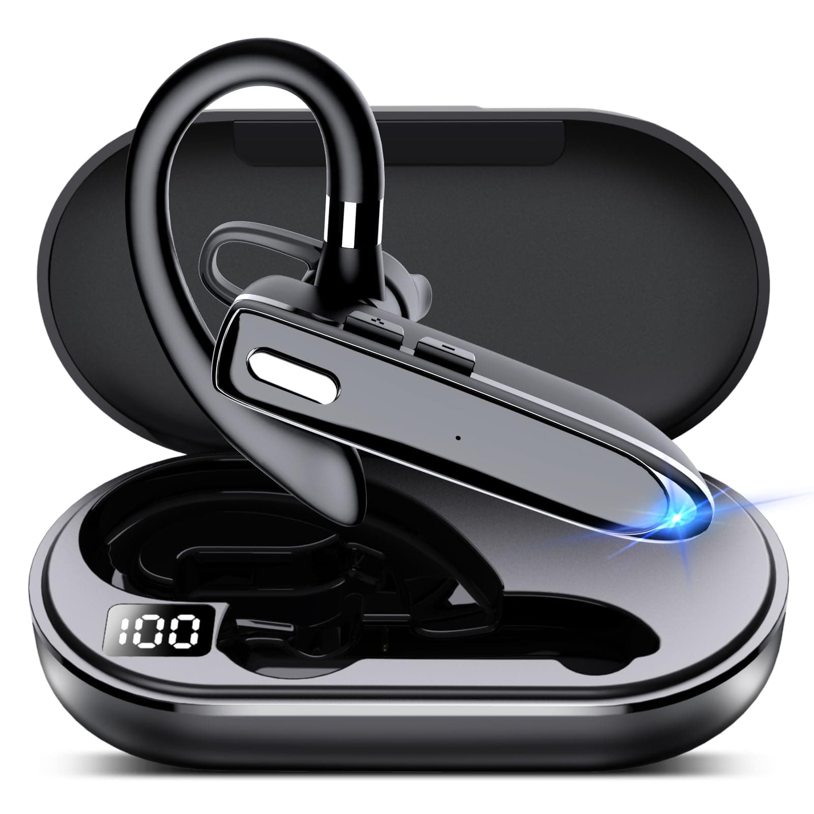 Bluetooth Single wireless Headset Handsfree Earpiece for phone, V5.3 in-Ear Headphone with Microphone,USB-C Charge, Waterproof Earphones for Driving/Business/Office with Android/iOS,Laptop