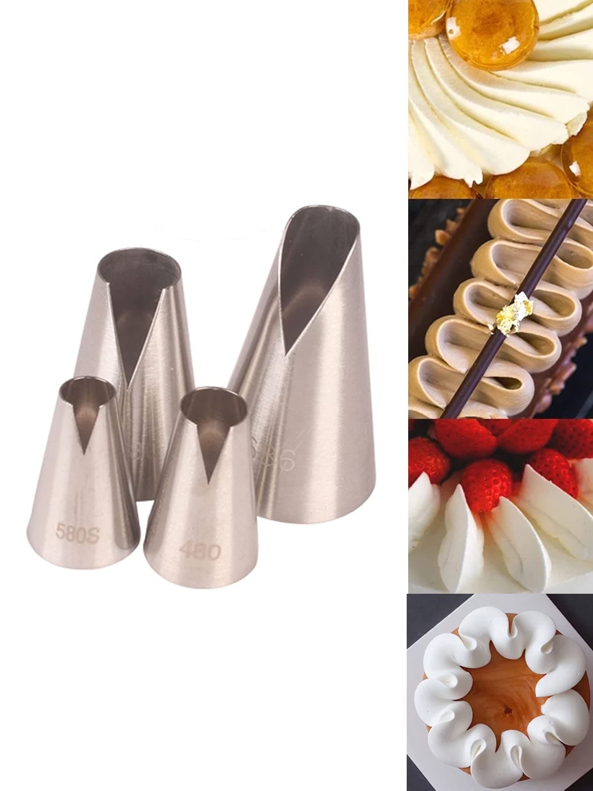 St. Honore Piping Tips,V-shaped wave Pastry Tips Cake Decorating Nozzles Tips Piping Kit for Pastry Cupcakes Cakes Cookies,4 Pcs